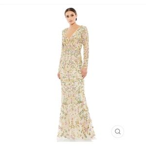 Long sleeve floral embellished gown